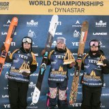 Le podium final de la catégorie ski dames, lors des Mondiaux juniors 2025 de freeride
