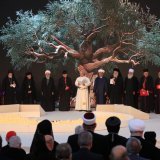 Le pape Léon XIV a participé à une rencontre interreligieuse avec les représentants des douze communautés chrétiennes et quatre musulmanes du Liban. KEYSTONE/AP/Mohammad Zaatari