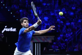 Carlos Alcaraz en action lors de la Laver Cup le week-end dernier à Berlin. KEYSTONE/AP/Ebrahim Noroozi