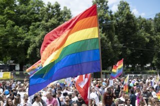 People take part in the Zurich Pride parade in Zurich, Switzerland, on Saturday, June 15, 2024. (KEYSTONE/Christian Beutler)