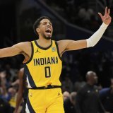 Tyrese Haliburton (0) et les Pacers sont en finale de Conférence KEYSTONE/AP/Sue Ogrocki