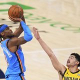 Shai Gilgeous-Alexander (à gauche) et le Thunder ont bien réagi après le crève-coeur de l'acte I. KEYSTONE/AP/Kyle Phillips