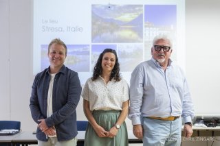 De gauche à droite : Bastian Collet, coordinateur du projet Respiration, Aline Albasini, responsable programme pour FXB Suisse, et Maurice Machoud, président de la Fondation Maurice Machoud.