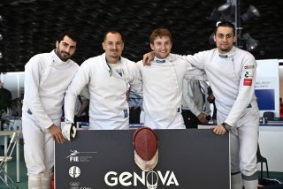 Alexis Bayard, Lucas Malcotti et Hadrien Favre avec leur coéquipier genevois Ian Hauri (tout à droite).