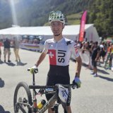 Tristan Gaspoz, tout sourire à l'arrivée à Grimentz.
