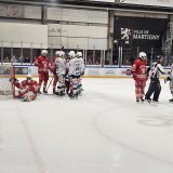 Le gardien martignerain Anthony Pittolaz (à terre) a longtemps retardé l'échéance durant le 1er tiers.