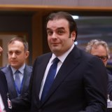 Le ministre grec des finances Kyriakos Pierrakakis est le nouveau président de l'Eurogroupe. KEYSTONE/EPA/OLIVIER HOSLET