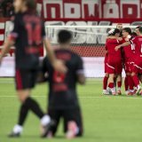 Les joueurs de Thoune fêtent le 2-1 contre Sion en 2ème mi-temps
