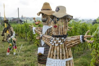 L'intelligence artificielle pourrait bientôt leur faire concurrence : des épouvantails lors d'un concours à Denens, dans le canton de Vaud, en 2015. (photo d'archives) KEYSTONE/JEAN-CHRISTOPHE BOTT