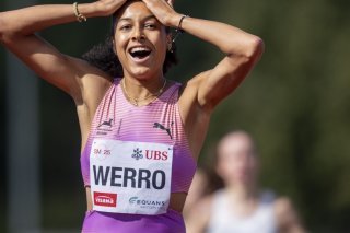 La joie d'Audrey Werro après son record KEYSTONE/TIL BUERGY