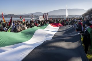 A Genève, la mobilisation propalestinienne n'a pas cessé depuis octobre 2023, comme ici en février 2024 (archives). KEYSTONE/MARTIAL TREZZINI