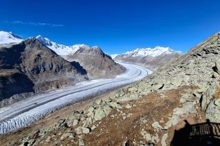 L'importance du glacier d'Aletsch tend immuablement à se réduire (ici en novembre 2024)