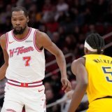 Kevin Durant (7) a mené les Rockets à la victoire face aux Pacers KEYSTONE/AP/Karen Warren
