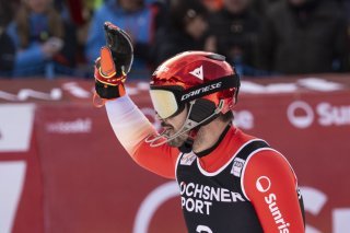 Loïc Meillard doit se satisfaire de la 4e place à Wengen. Keystone/JEAN-CHRISTOPHE BOTT