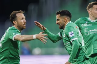 Varol Tasar a inscrit le 2-1 pour envoyer Yverdon en demies face à Neuchâtel Xamax mardi en Coupe de Suisse. KEYSTONE/VALENTIN FLAURAUD