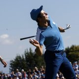 Viktor Hovland ((à droite) et Ludvig Aberg peuvent jubiler: l'Europe est bien partie dans la Ryder Cup KEYSTONE/EPA/FABIO FRUSTACI
