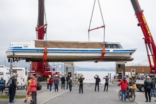 Le MS Schwyz a été sorti lundi du lac de Zoug (photo). Il a découvert les eaux du lac de Walenstadt trois jours plus tard. KEYSTONE/URS FLUEELER