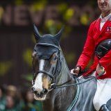 Steve Guerdat et Dynamix: au 4e rang du GP à Genève KEYSTONE/MARTIAL TREZZINI