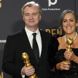 Christopher Nolan et Emma Thomas, ici aux Golden Globe, pourraient bien doubler la mise aux Screen Actors Guild Awards avec "Oppenheimer". KEYSTONE/AP/Chris Pizzello
