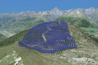 Une visualisation du projet du parc solaire alpin au Gibidum, dans le Haut-Valais, selon le Comité nature.